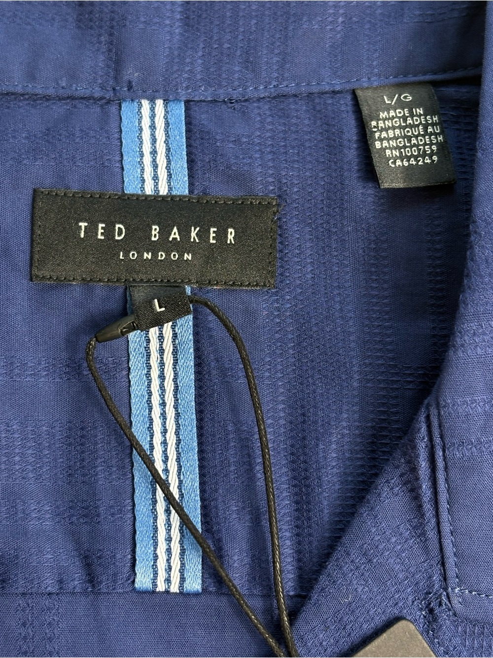 NWT Ted Baker Textured Camp Shirt Midnight Sail Navy Blue Plaid Size L - Picture 12 of 15